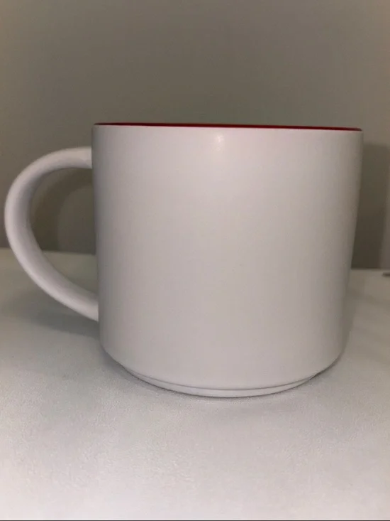Large White Ceramic Coffee Mug with Red Interior - Home Dining - Picture 2 of 3